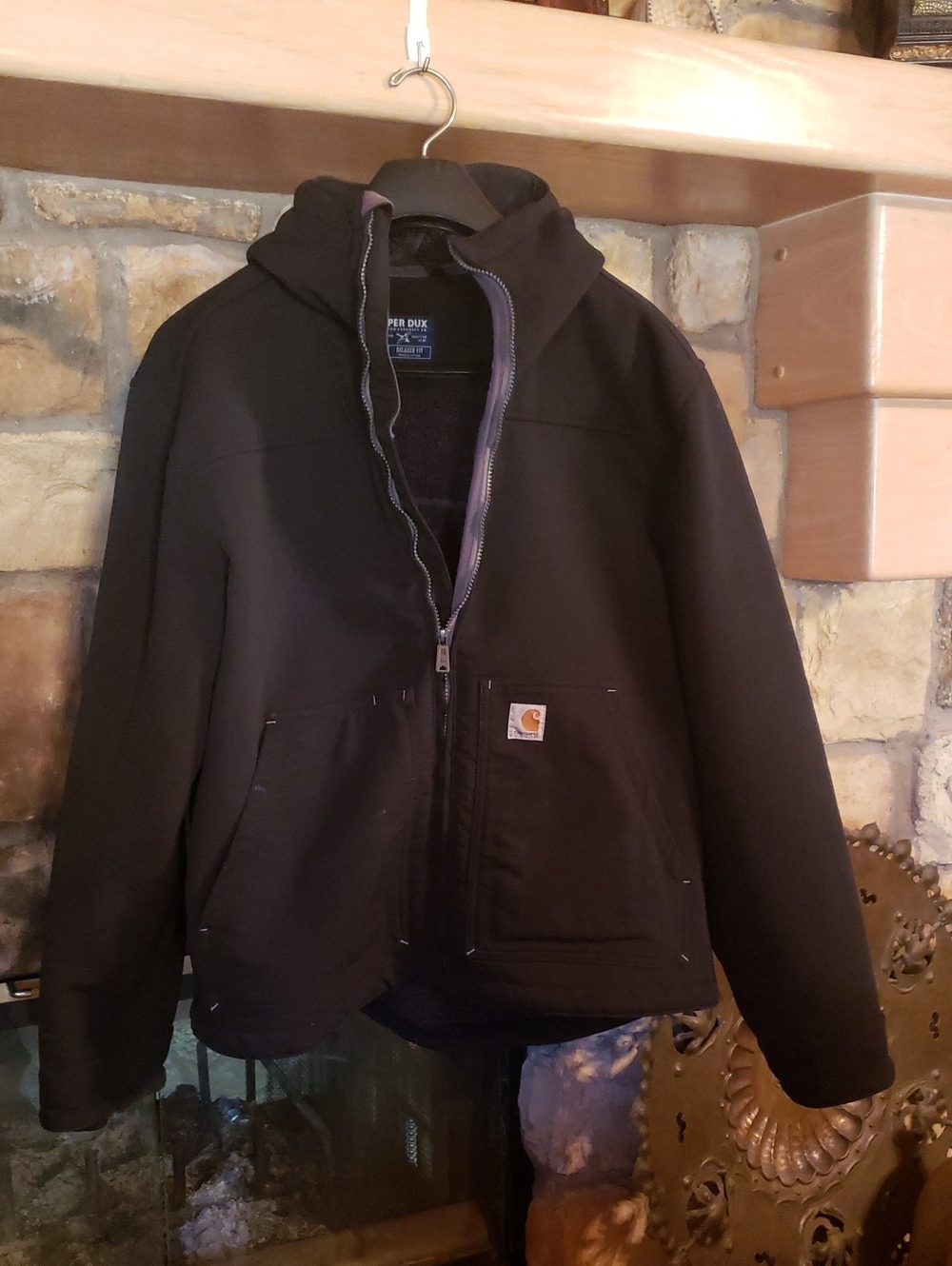 Carhartt Black Hooded Work Jacket with Fleece Lining